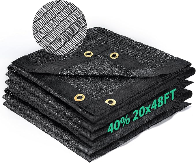 Kesfitt 40% Shade Cloth 20x48 ft, Breathable HDPE Mesh Sun Shade Tarp for Garden & Greenhouse, UV Resistant Outdoor Shade Fabric with Copper Grommets for Plants, Patio, Yard