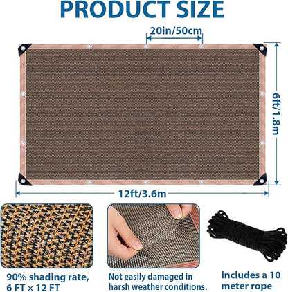 6 x 12 FT 90% Sun Shade Cloth Outdoor Patio Mocha Pergola Shades Cover Privacy Screen UV Block Porch Screens Canopy for Patio Outside Outdoor