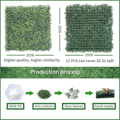 NETAP Grass Wall Panels Backdrop, 20"x 20"(6Pcs) Faux Boxwood Panels for Outdoor Indoor Green Wall Decor, Party Wedding Garden Fence Decorations