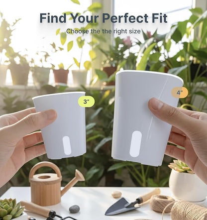 10 Pack 3" Self Watering Pots for Indoor Plants, Clear Inner Cup, Small Blue Grey Plastic Planter, Water Level Indicator,Drainage Hole, Extra 3ft Wick, Cutting,Seedling,Herb,African Violet