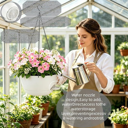 Set of 4-8 Inch Self Watering Hanging Planters for Indoor Outdoor，Hanging Plant Pots with Drainage & Removable Tray, Hanging Pots Holder for Ivy, Pothos, Ferns, Balcony & Patio, White