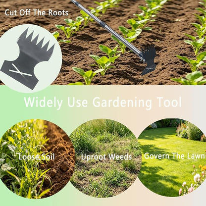 60" Weed Puller Tool with Long Handle, Heavy Duty 2-in-1 Weed Rake and Garden Hoe, Manual Weed Remover Tool for Yard, Lawn, Patio, Garden