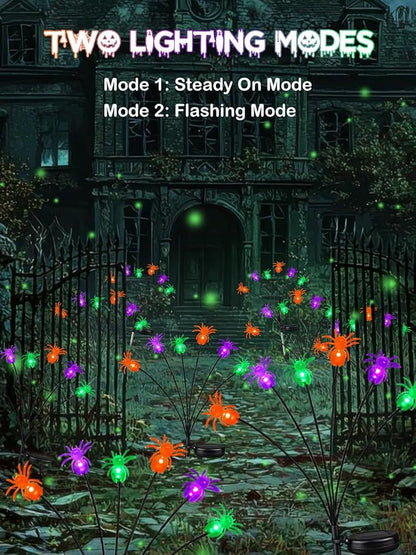 6 Pack Halloween Decorations Outdoor Solar Spider Garden Lights, Purple Orange and Green Scary Spider Swaying Firefly Lights with 2 Modes, Waterproof Halloween Pathway for Yard Garden Party Decor