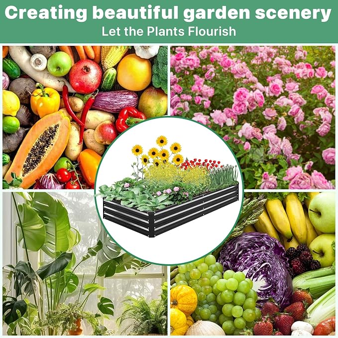 2 Pack 8×4×1ft Galvanized Metal Raised Garden Bed, Metal Planter Kit Box Outdoor for Deep-Rooted Vegetables, Flowers, Green and Herbs