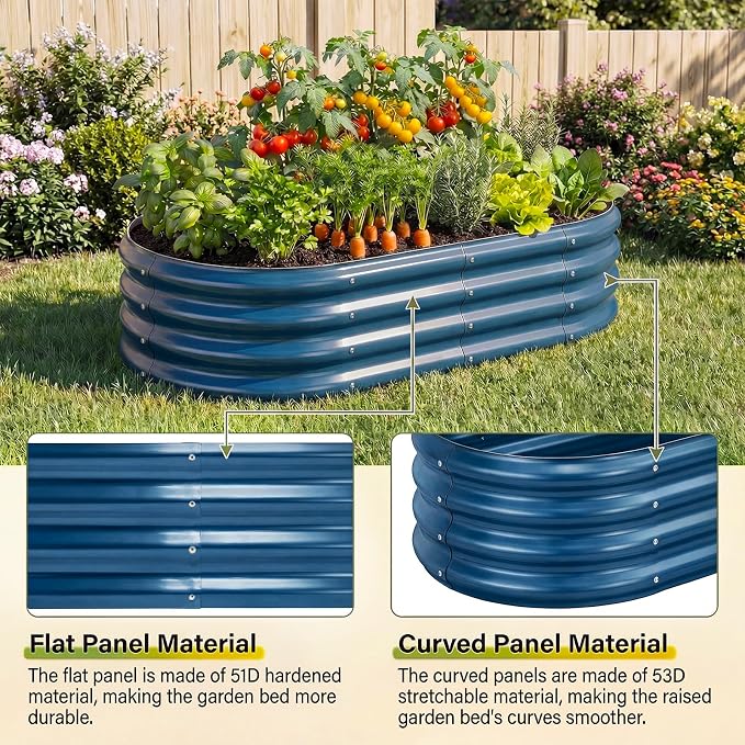 Land Guard 2 Pcs 6ft Metal Raised Garden Bed, 6 x 3 x 1 Galvanized Planter Raised Beds for Vegetables, Blue