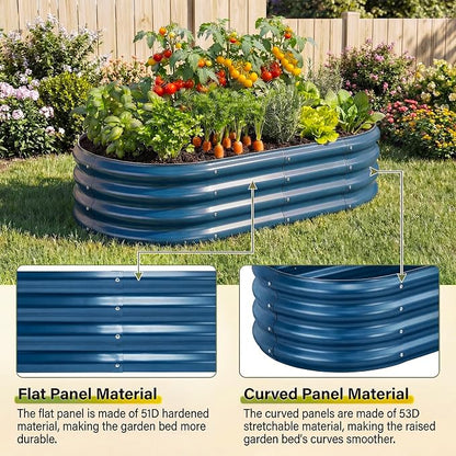 Land Guard 2 Pcs 6ft Metal Raised Garden Bed, 6 x 3 x 1 Galvanized Planter Raised Beds for Vegetables, Blue