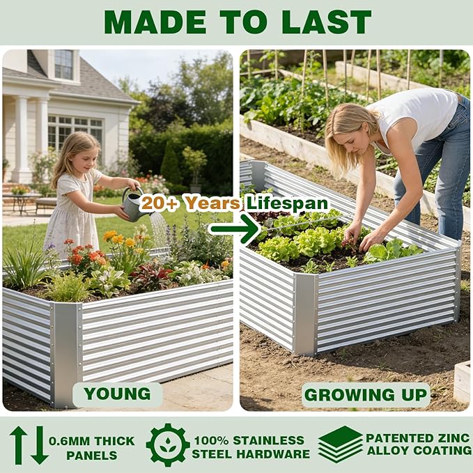 4 Pcs 6 x 3 FT Galvanized Steel Raised Garden Bed, Large Metal Planter Box with Rustproof Finish, Easy Assembly Outdoor Garden Box for Vegetables & Herbs