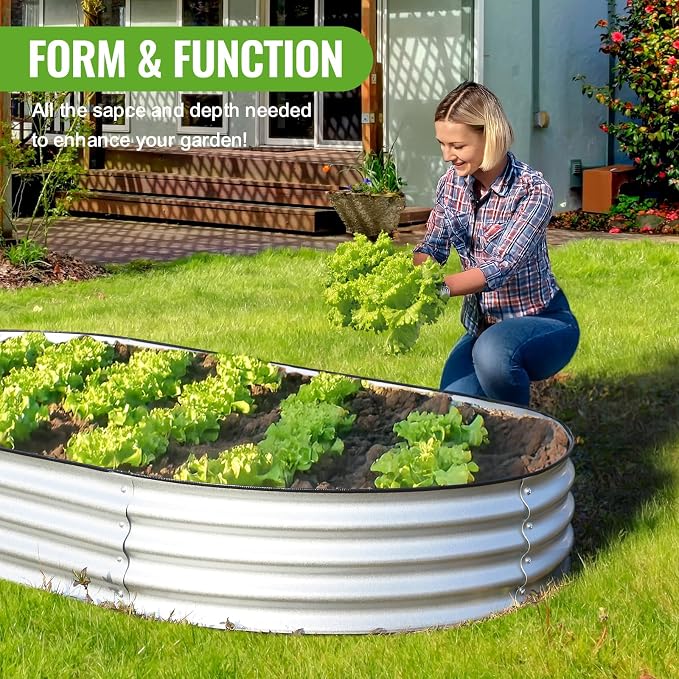 Backyard Expressions Home Galvanized Raised Garden Bed Kit 8x4x1ft, Planter Box Raised Garden Beds Outdoor, Easy Assembly Metal Raised Bed for Gardening Vegetables, Fruits, Flowers - Silver