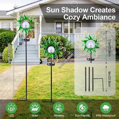 Solar Garden Lights Outdoor, Green Metal Sun Stake with 30 LED Waterproof Vine String Crackle Glass Spring Decor for Patio,Yardr,Lawn Gardening Birthday Gifts