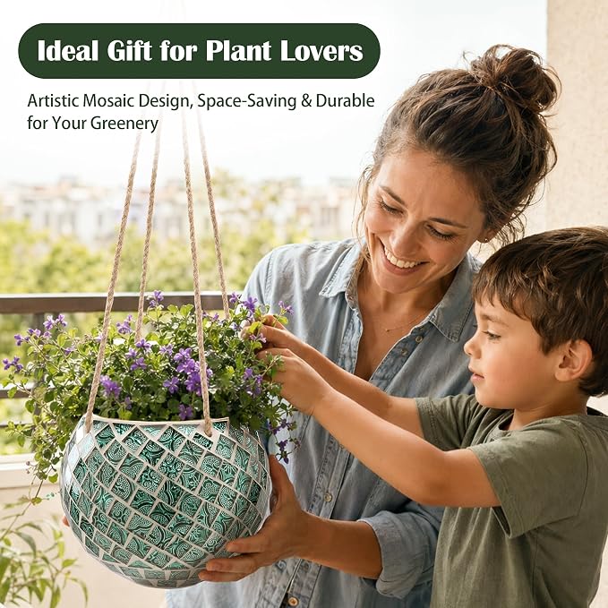 Ceramic Hanging Planter Mosaic Hanging Flower Pot Small Plant Pot for Indoor Plant Disco Ball Planter with Drainage