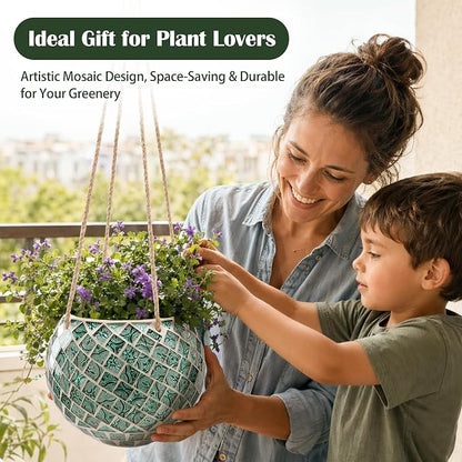 Ceramic Hanging Planter Mosaic Hanging Flower Pot Small Plant Pot for Indoor Plant Disco Ball Planter with Drainage