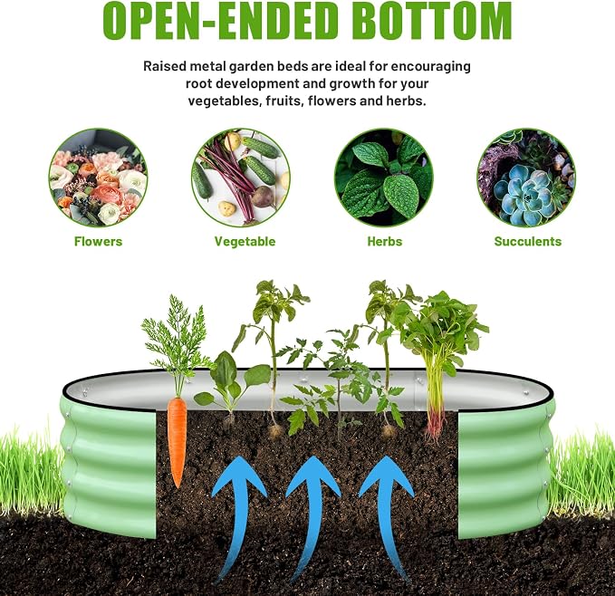 SnugNiture Galvanized Raised Garden Bed Outdoor, 2 Pcs 4x2x1ft Oval Metal Planter Box for Planting Plants Vegetables, Green