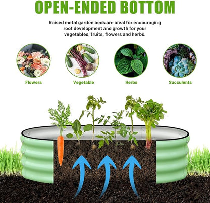 SnugNiture Galvanized Raised Garden Bed Outdoor, 2 Pcs 4x2x1ft Oval Metal Planter Box for Planting Plants Vegetables, Green