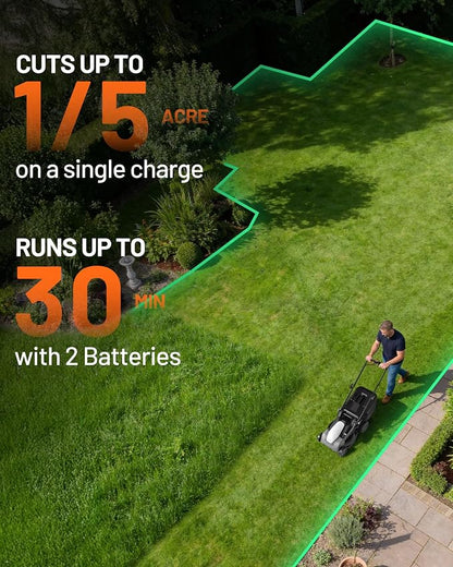 Litheli 18-inch 40V Brushless Lawn Mower for Garden Yards, Lightweight Cordless Lawn Mower Battery Powered with 6-Position Height Adjustment, 2x5.0Ah Battery Included