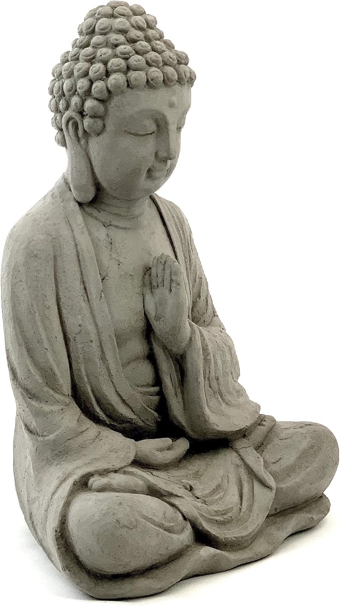 Blessing Buddha Statue: Durable Solid Stone with Distressed Texture. Unique Home Décor, Garden Accent. Sealed for Outdoors. Handcrafted USA. (Antique/Gray)