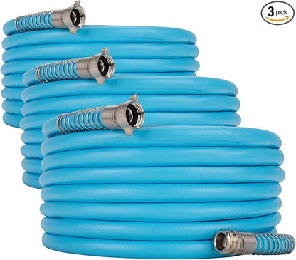 Camco EVOFlex 50-Ft RV Drinking Water Hose - Features Extra Flexible Design w/Stainless Steel Strain Relief Ends - Lead-Free, BPA-Free and Phthalate-Free - 5/8” Inside Diameter (22596) (Pack of 3)