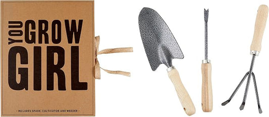 Santa Barbara Design Studio Garden Tool Set - Gift Boxed Steel Spade Cultivator & Weeder Gardening Essentials, 3-Pieces, You Grow Girl