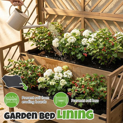 Raised Garden Bed with Trellis & 2 Planter Boxes, Elevated Planter Box with Drainage Slits Liner & Top Shelf, for Climbing Plants, Flowers, Vegetables, Herbs, Backyard Balcony Patio