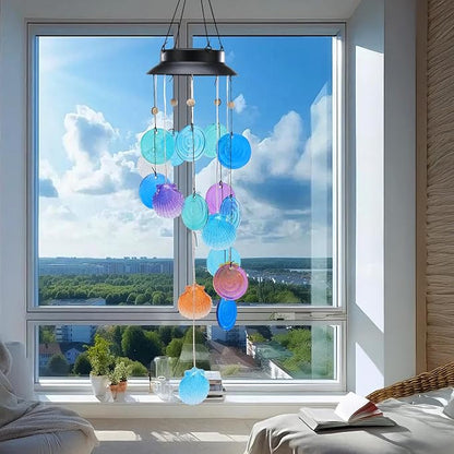 Solar Wind Chimes Outdoor with Glass and Copper (Solar Shell) | Solar Powered, Garden Decor, Patio Decor, Glass and Copper, Outdoor Use