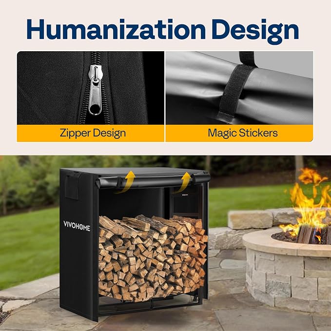 VIVOHOME 3ft Waterproof Firewood Log Rack Cover, Heavy Duty 600D Oxford Outdoor Weather Resistant Fire Wood Storage Holder Cover with Zipper and Hook Loop Tape