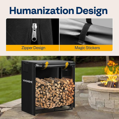 VIVOHOME 3ft Waterproof Firewood Log Rack Cover, Heavy Duty 600D Oxford Outdoor Weather Resistant Fire Wood Storage Holder Cover with Zipper and Hook Loop Tape