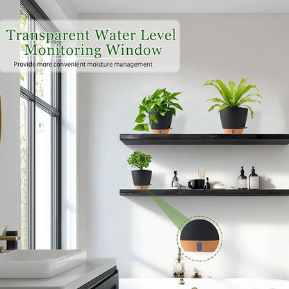 Self Watering Pots for Inoor Ourdoor Plants 8/7/6.5/6/5 Inch Plastic Planters with Drainage Holes & Water Level Indicator, Decorative House Flower Nursery Planting Pots with Saucers (Black)