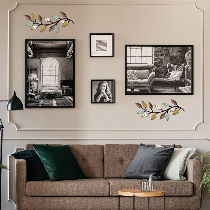 Zhengmy 2 Pieces Metal Tree Leaf Wall Decor Vine Olive Branch Leaf Wall Art Living Room, Hallway Wall Decor Outdoor Decoration(Bright Colors)