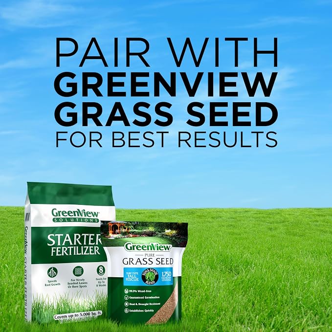 GreenView Solutions Starter Feritlizer 16 lb. Bag, Covers 5,000 sq. ft. | 10-18-10 NPK formula - Ideal for newly seeded lawns and bare spots - Feeds the lawn for up to 8 weeks