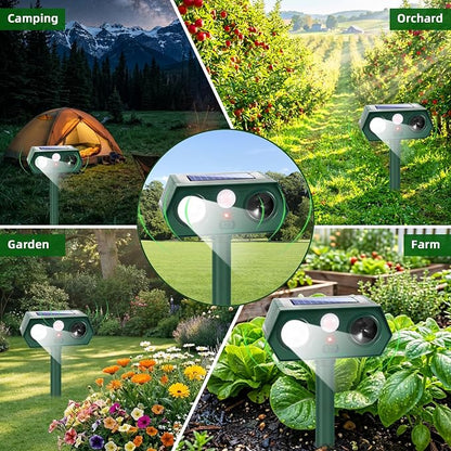 2026 Solar Ultrasonic Animal Repeller Motion Activated Deer, Cat, Rabbit & Squirrel Deterrent with LED Flashing Lights, Weatherproof Outdoor Repellent for Yard, Garden, Lawn & Farm (2 Pack, Green)