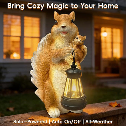 7.8" Solar Garden Squirrel Resin Statues with LED Light | Cute Animal Figurine Outdoor Indoor Decor for Patio Yard Balcony Perfect Mother‘s Day Birthday Housewarming Gift for Women