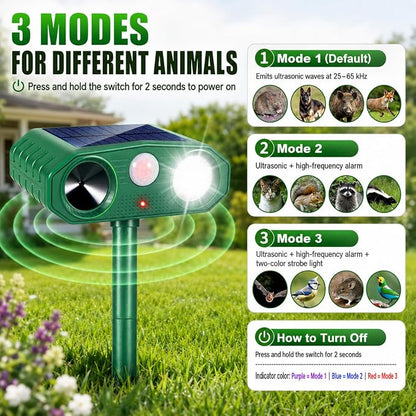 4 Pack Deer Repellent Devices,Ultrasonic Cat Repellent Outdoor Solar Animal Repeller for Squirrel Racoon Rabbit Fox Dog Skunk,Flashing Light IP65 Waterproof Motion Sensor Animal Deterrent for Garden