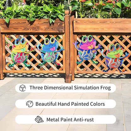 Junware Metal Frog Wall Decor, 4Pcs Frog Iron Wall Art Sculptures Art Frogs Wall Hanging Sculpture Decoration. Outdoor Fence Art for Home Garden, Fence, Patio, Yard, Bedroom Outside Gifts for Adults