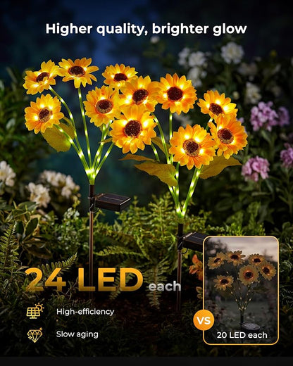 Brightown 3 Pack Solar Sunflowers Garden Decor,18 Solar Powered Sunflowers for Outside with Glowing Stems, Waterproof Solar Flowers Outdoor, Auto On Off Decorative Stakes Light for Yard, Patio, Lawn | 18 glowing stem sunflowers, waterproof solar powere...