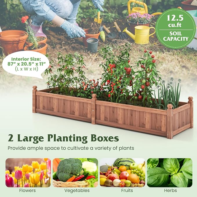 S AFSTAR Wooden Raised Garden Bed, 91"L x 24"W x 16"H Outdoor Rectangular Planter Box with Liner & 4-Corner Drainage Holes, Planter Container for Garden Patio, Raised Bed for Veggies Fruit Flower Herb