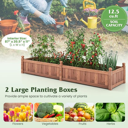 S AFSTAR Wooden Raised Garden Bed, 91"L x 24"W x 16"H Outdoor Rectangular Planter Box with Liner & 4-Corner Drainage Holes, Planter Container for Garden Patio, Raised Bed for Veggies Fruit Flower Herb