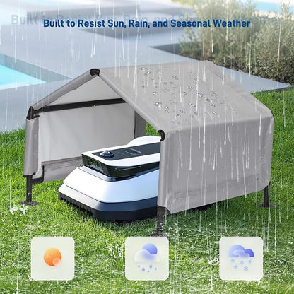 Robot Mower Garage, Waterproof Oxford Polyester Cover, Wire Free Robot Lawn Mower Cover Compatible with Most Models, 30" x 26" x 26", Gray