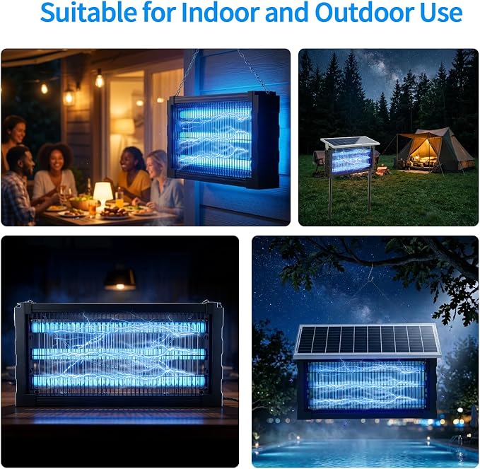 2026 Solar Mosquito Zapper Outdoor Bug Zapper Outdoor Solar 4500V Waterproof Electric Fly Trap with Panel Sensor & Indoor Insect Zapper for Home Backyard Patio Camping Garden (1 Unit)