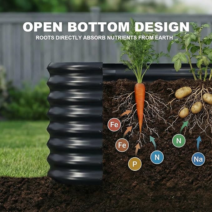 AHEONLAR 2 Pack 4×2×2ft Galvanized Raised Garden Bed Outdoor, Oval Sturdy and Durable Planter Boxes for Vegetables, Fruits, Flowers and Plants, Easy Assembly, Black
