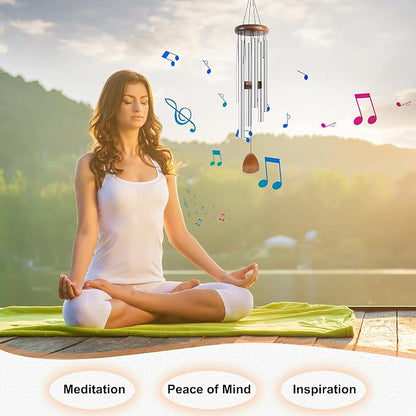 Bursvik Large Aluminium Wind Chimes 37 Inches to Create a Zen Atmosphere Suitable for Outdoor, Garden, Patio Decoration. Classic Wind Chimes with Wind Catcher Suitable as A Gift for Unisex(Silver)