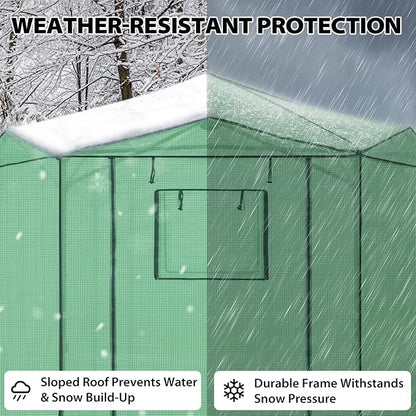 EAGLE PEAK 8.5x8.5 Portable Walk in Greenhouse, Pop Up Indoor Outdoor Greenhouse, Green House Kit with Zippered Roll-Up Doors and Windows, Hexagon Design, PE Cover, Clear/Green