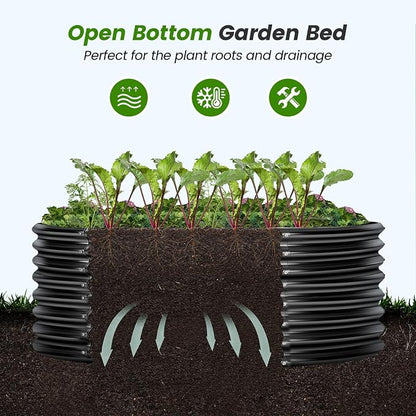 Land Guard 4×4×2ft Galvanized Raised Garden Bed Kit, Round Galvanized Planter Raised Garden Boxes Outdoor, Large Metal Raised Garden Beds for Vegetables, Grey