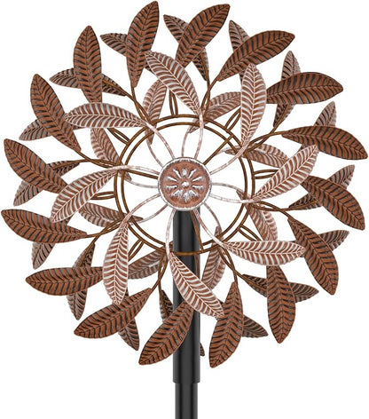 360° Wind Spinners Outdoor, Wind Sculptures Windmill with Metal Stake, Kinetic Large Metal Yard Art Decor Spinners Pinwheels for Garden Outside Patio Lawn, 63.2 * 13.2" (Rust Color)