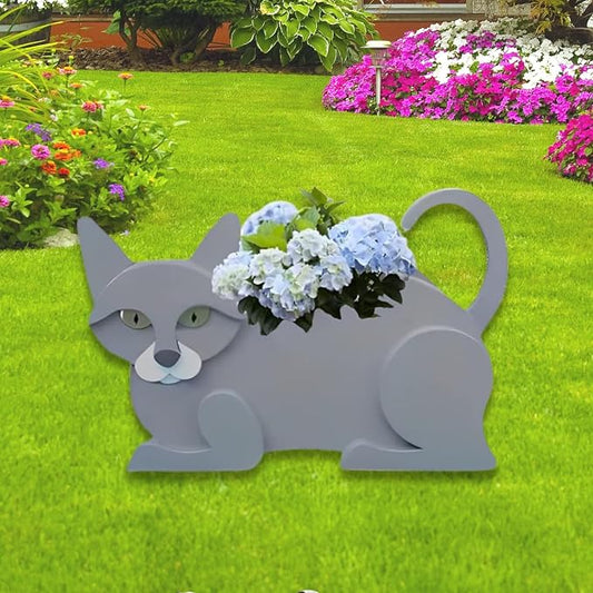 British Short Cat Planter, 12.5 x 5.12 x 7.8 Inches | Dog Flower Pot, Cute Animal Shaped Plant Pot, Gifts for Women & Pet Lovers, Indoor Outdoor Garden Home Office Decor
