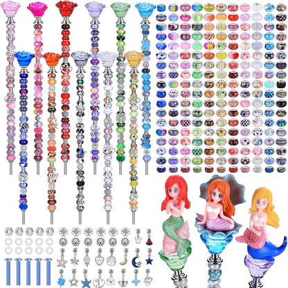 AIPRIDY DIY Crystal Beaded Fairy Wand Garden Stakes Kit, Colorful Decorative Wands with Assembly Guide, 12 or 10 Inch Threaded Rods,Outdoor Garden Decoration Set (238, Rainbow+Rose Flower Top)