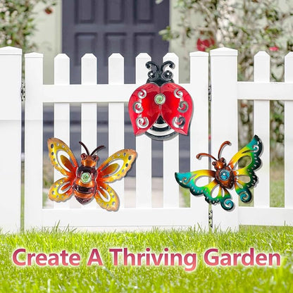 Garden Decor Butterfly Ladybug Bee Metal Wall Art, Hanging Wall Decoration | BVLFOOK; For Home; Garden; Porch; Patio Balcony Ornament; Outdoor; Birthday Gift, 3 Pack 9 Inch