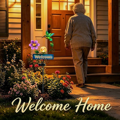 Hummingbird Garden Decorations for Outside, Solar Waterproof Stake Lights with Welcome Sign for Yard Lawn Patio Pathway, Warm Gifts for Mom Grandma Housewarming (Hummingbird)