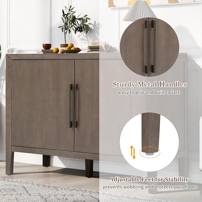 Merax Modern Rustic Wood Buffet Sideboard with Storage Shelf | 2 Doors Coffee Bar Cabinet TV Stand for Bedroom Living Room Dinning Room Kitchen Brown