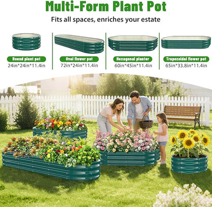 Oval Raised Garden Bed, 6 x 2 x 1FT, Galvanized Steel Planter Box with Wave-Shaped Metal Panels Painted for Outdoor Flower,Tree,Herb & Vegetable Garden (Green, 72X24X12 inches)