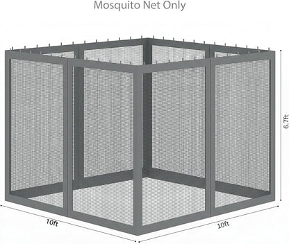 Gazebo Universal Replacement Mosquito Netting, Outdoor Mesh Netting Screen 4-Panel Sidewall with Zipper for Patio, Canopy, Garden and Backyard, Gray(Mosquito Net Only) (Gray, 10' x 10')