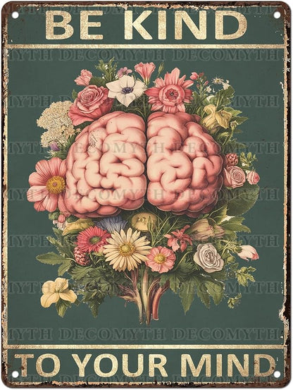 Be Kindto Your Mind Vintage Metal Tin Sign Boho Decor Hippie Wall Art Room Office Room Plant Decorfor Lady Woman 12 * 16inch